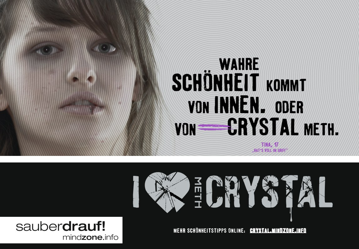 Wahre Schönheit kommt von Innen Mädchen total kaputt süchtig nach Crystal Meth Logo I love Crystal Meth