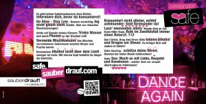 sauber feiern - Safer Use Banners -celecbrate safe - safer use - INFO-BANNER mit allen Hinweisen wie Du Dich beim Feiern auf der Party nach Corona Covid-Lock Down schützen kannst wenn Du Drogen nimmst und Alkohol trinkst