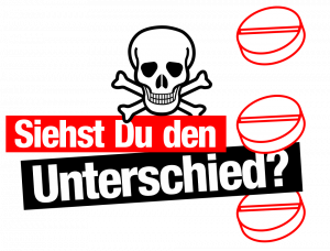 Totenkopf mit Knochen und Tabletten: Siehst-Du-den-Unterschied?